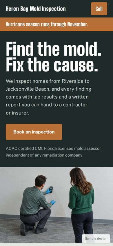 Sample business website, mobile view